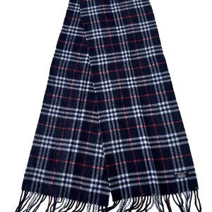Burberry Classic Check Scarf Black 100% Lambswool Unisex Scarf Made In England